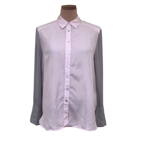 Free People Top Size Small Colorblock Gray Pastel Pink Silk Blouse - Picture 1 of 12